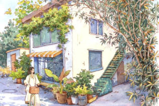 歐陽貝鋼筆淡彩街屋場景班2024